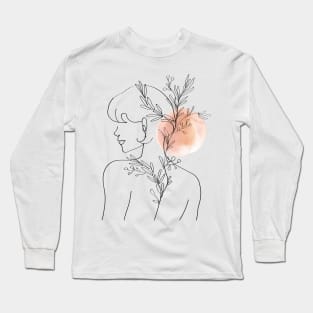 Minimalist girl illustration with plants Long Sleeve T-Shirt